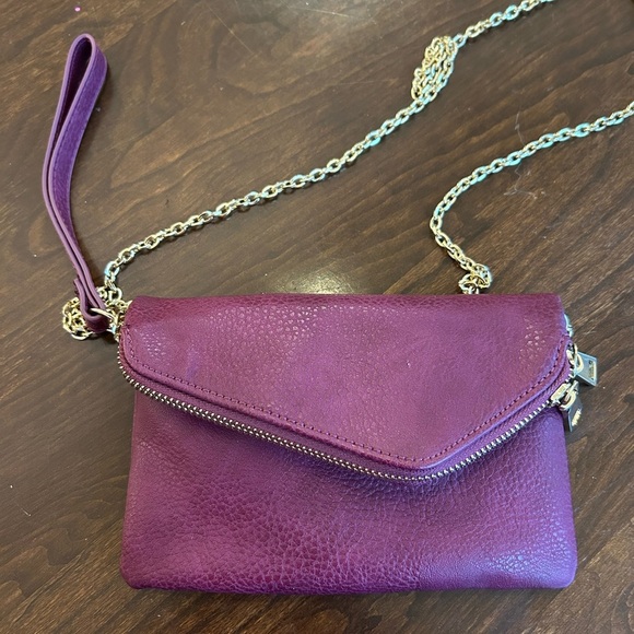 Burgundy Urban Expression Crossbody Vegan leather clutch purse gold detail. - Picture 4 of 10